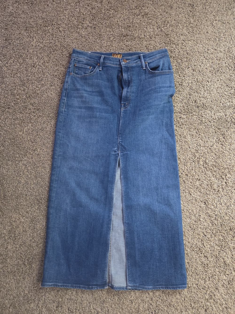 MOTHER By Anthropologie Blue Denim Skirt with Front Slit